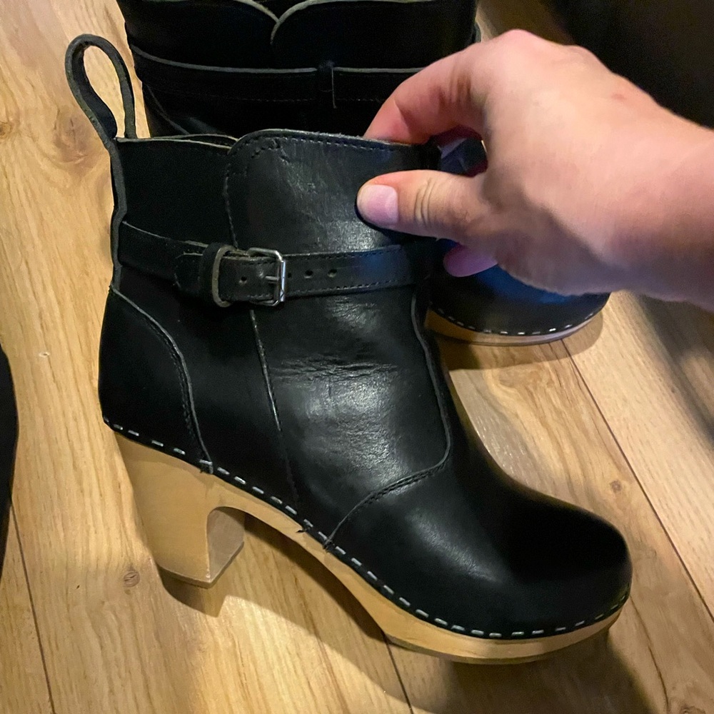 Hasbeens Swedish Toffel Black Leather Clog Ankle Boots  Womens EU 39 US 8.5